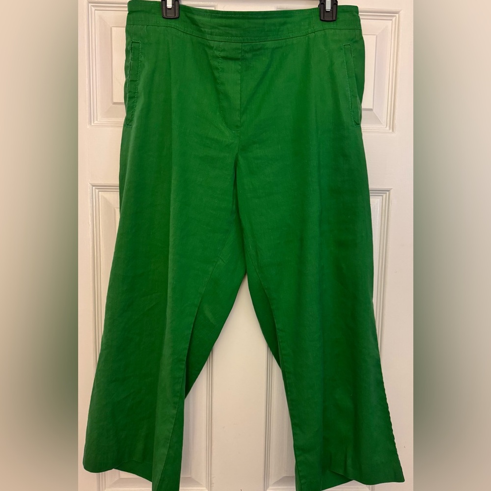 Anthropologie Cartonnier Green Linen Blend Cropped Pull On Pants Size LP - Picture 4 of 11